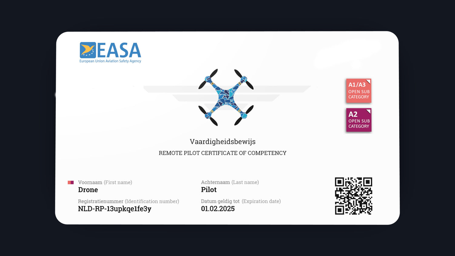 drone A2 EU certificate of competency